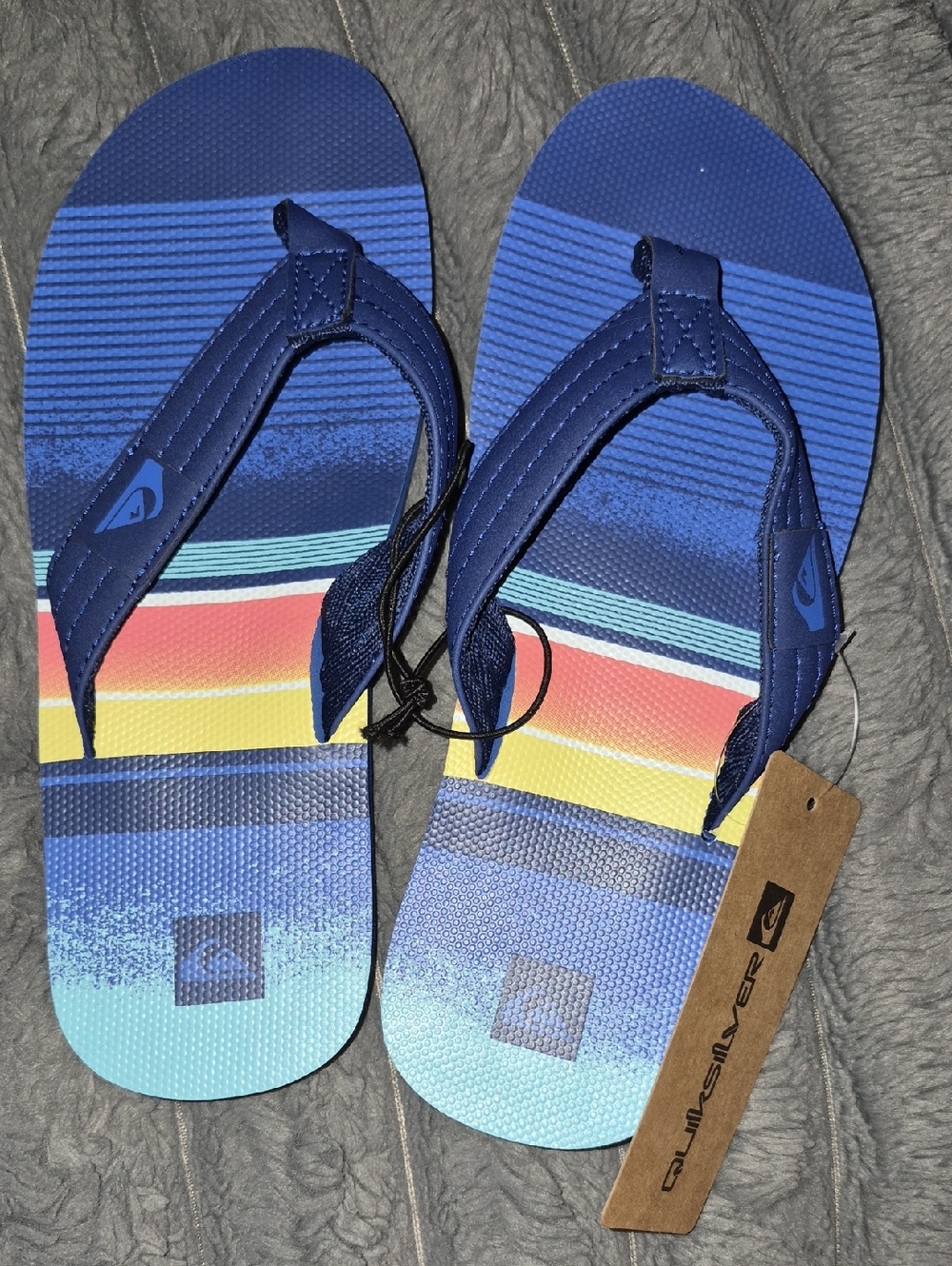 Quiksilver Blue Multicolor Striped Boys Size 5 Flip Flops